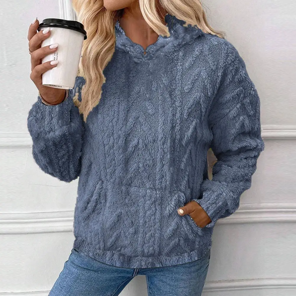 

Women's Solid Color Sweatshirt Autumn/Winter Hooded Sweatshirt Waffle Round Neck Long Sleeve Sweatshirt