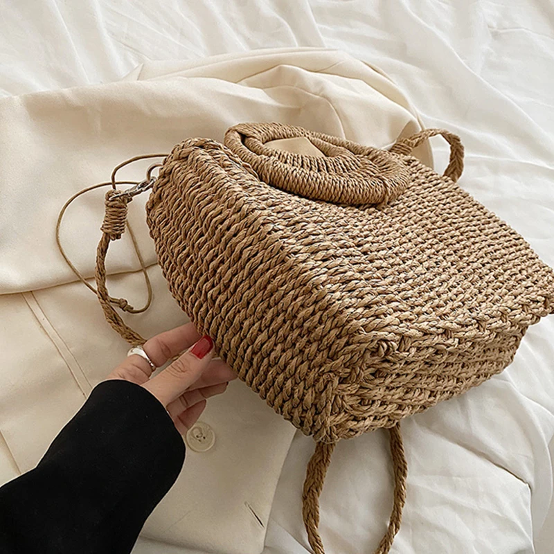Hxinson Lady Summer Beach Straw Basket Bags Casual Rattan Large