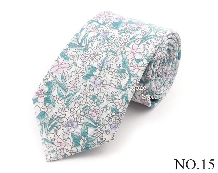 Neue schicke Blumenkrawatte aus 100 % Baumwolle für Herren, schöne Krawatte mit Blumenmuster, helle Farbe, lässig, schmal, dünn, Anzug-Accessoire – Detail 16