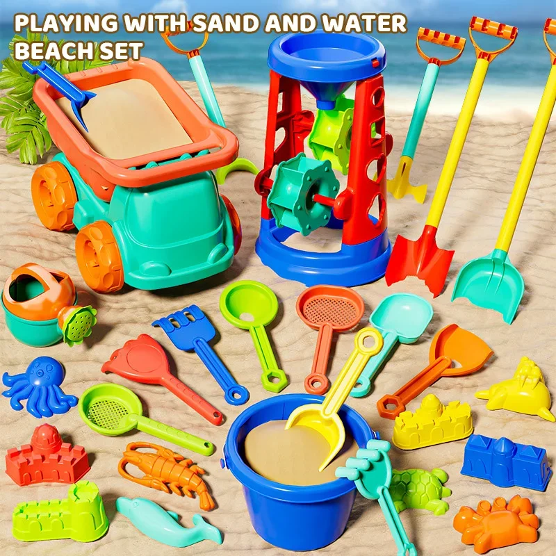 Beach Toy Set for Kids Sand Wheel Sand Bucket Scooter Shovel Rake Sailboat Cute Molds Outdoor Sandbox Sand Toys