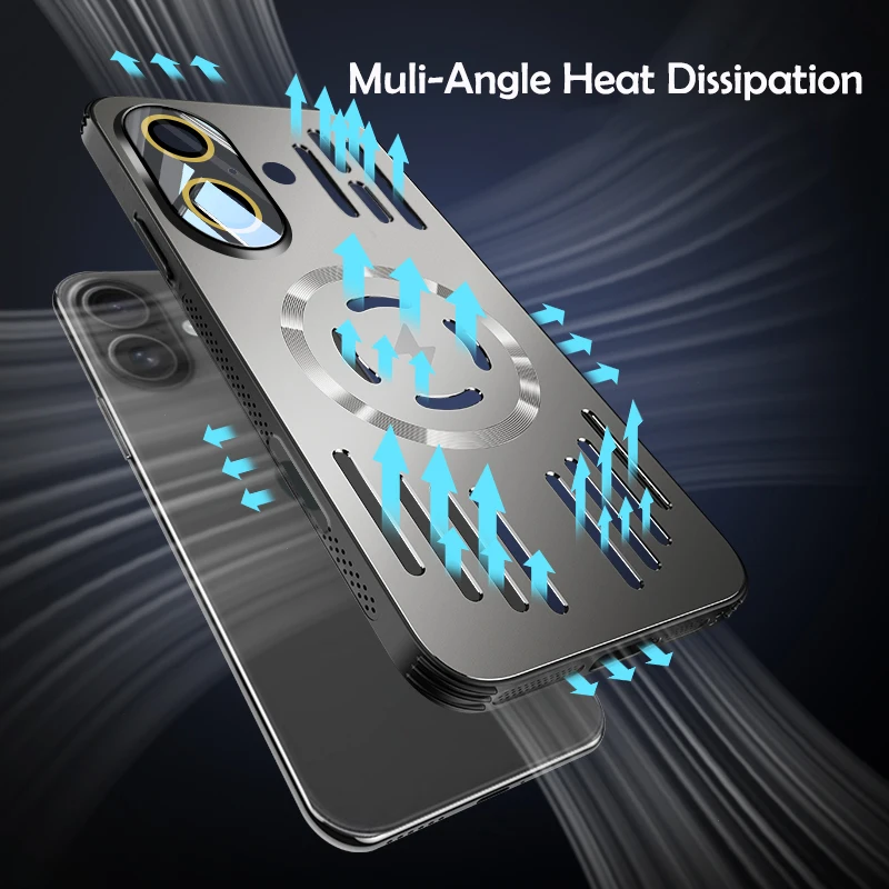 Luxury Metal Heat Dissipation Magnetic Wireless Charging Cover For iPhone 17 Air 16 15 Pro Max Plus 16E 17Pro Protective Case