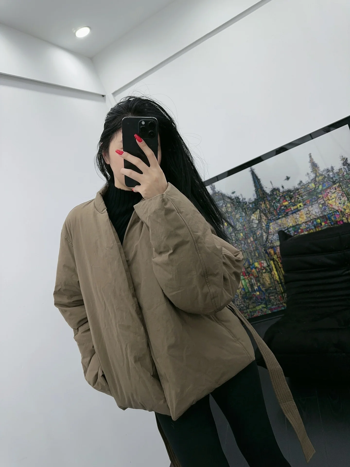 Fashion new belted v-neck down jacket 0119