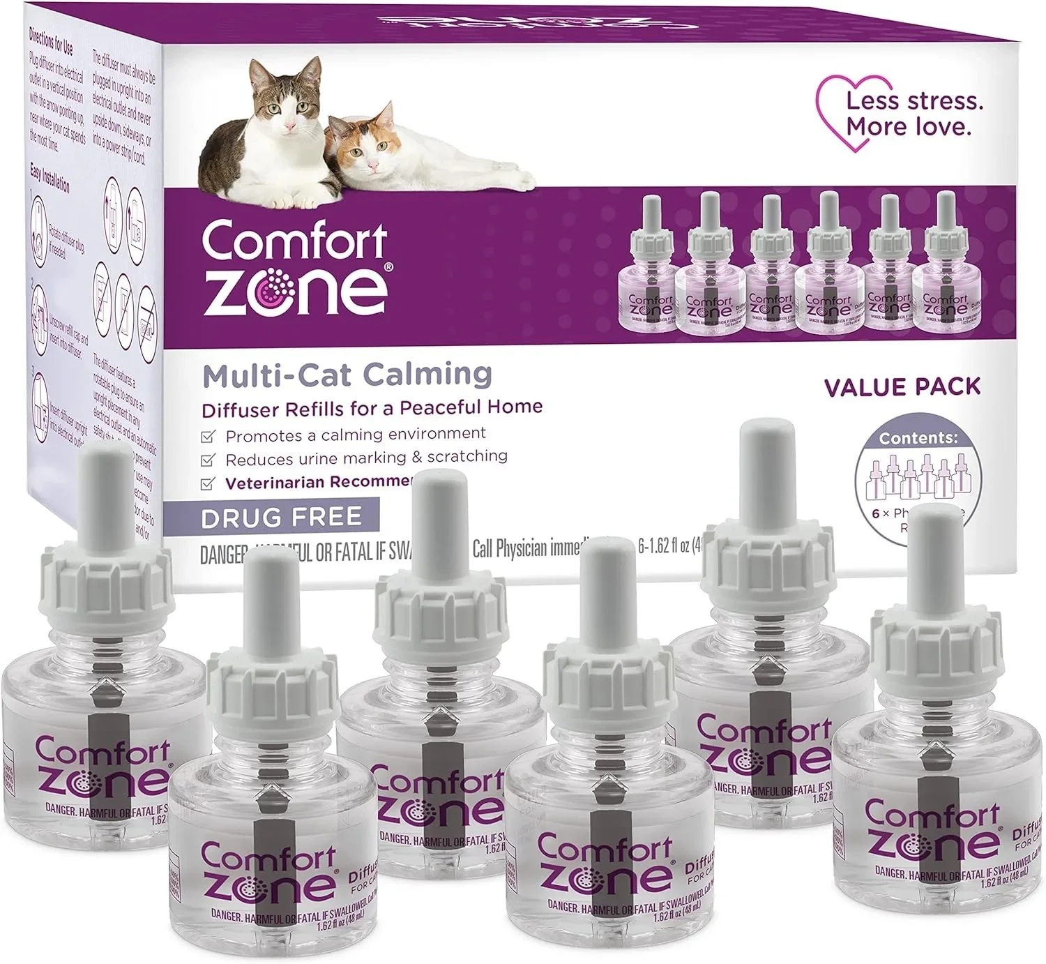 

Multi Cat Calming Diffuser Refills Value Kit: 6 pack; Pheromones to Reduce Cat Fighting, Spraying & Scratching