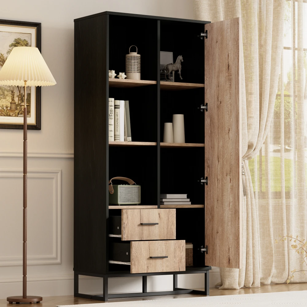 Moderner Highboard-Kleiderschrank 80 x 40 x 180 cm mit 2 Schubladen und 3 offenen Fächern. Vielseitiger Stauraum für Wohnzimmer, Büro – Detail 3