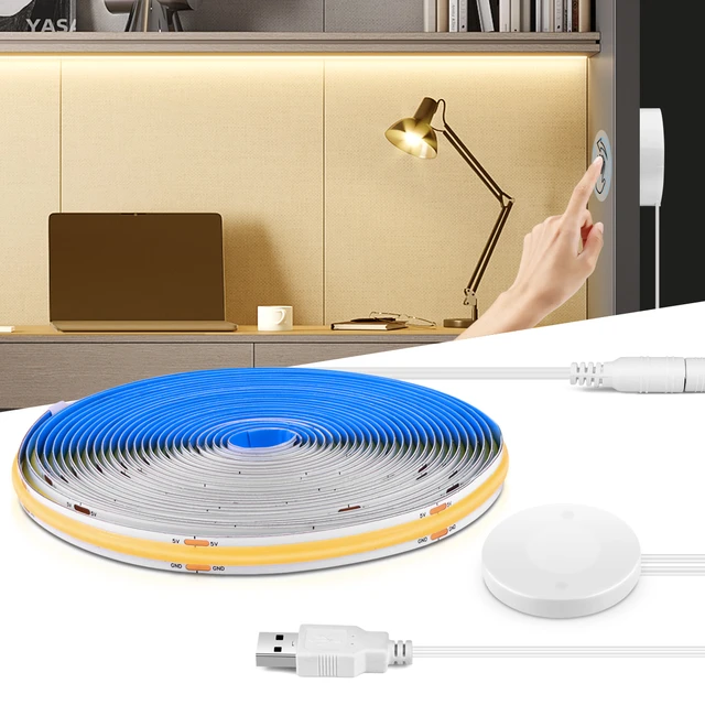 USB 5V COB LED Strip Light with Hand Sweep Motion Sensor and Touch Dimming  Switch LED Light Tape 1M-5M Bedroom Kitchen Lighting - AliExpress