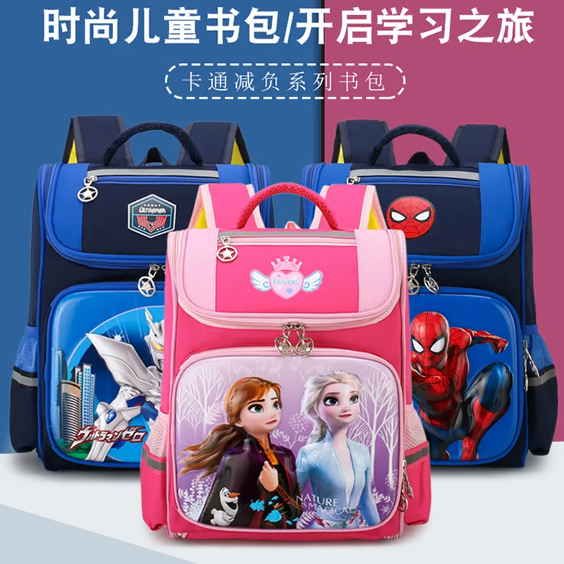 

Disney Frozen New School Bags For Boys Girls Primary Student Shoulder Orthopedic Backpack Grade 1-3 Elsa Anna Spider Man Mochila
