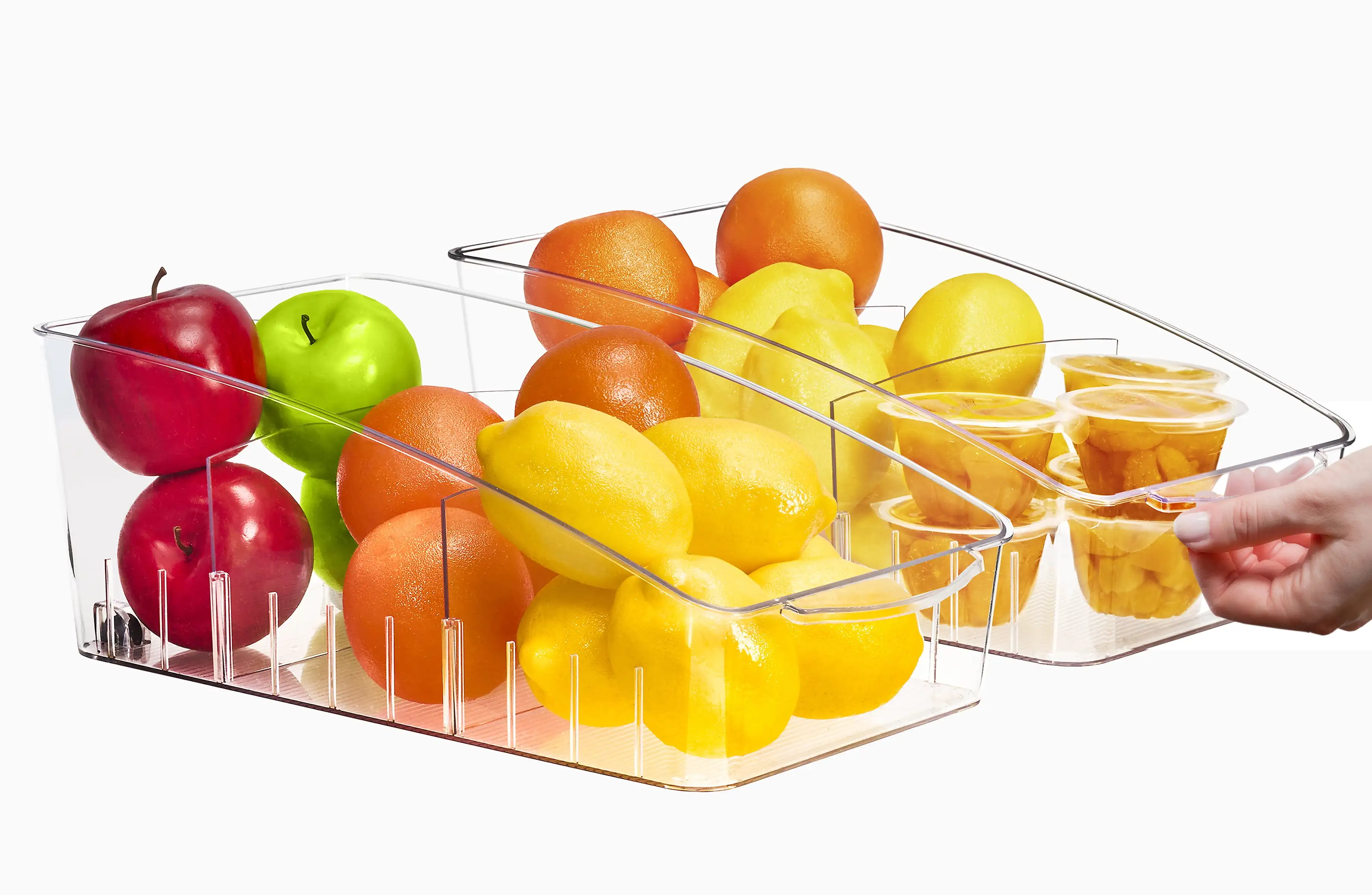 

Fridge Organizer Plastic Bins with Slide-Ease Access: with Dividers (Medium, 2-Pack)