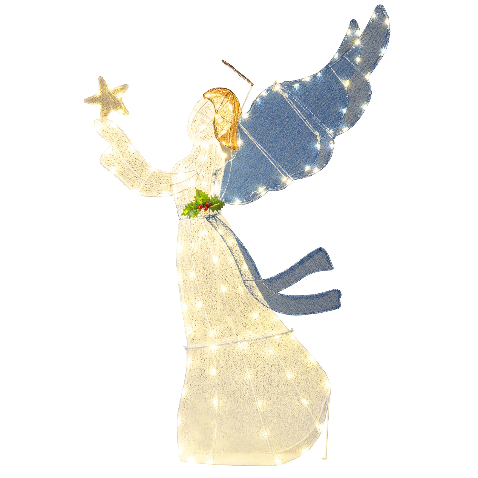 GOFLAME 5FT Lighted Angel Christmas Decoration with Wings and Warm LED Lights