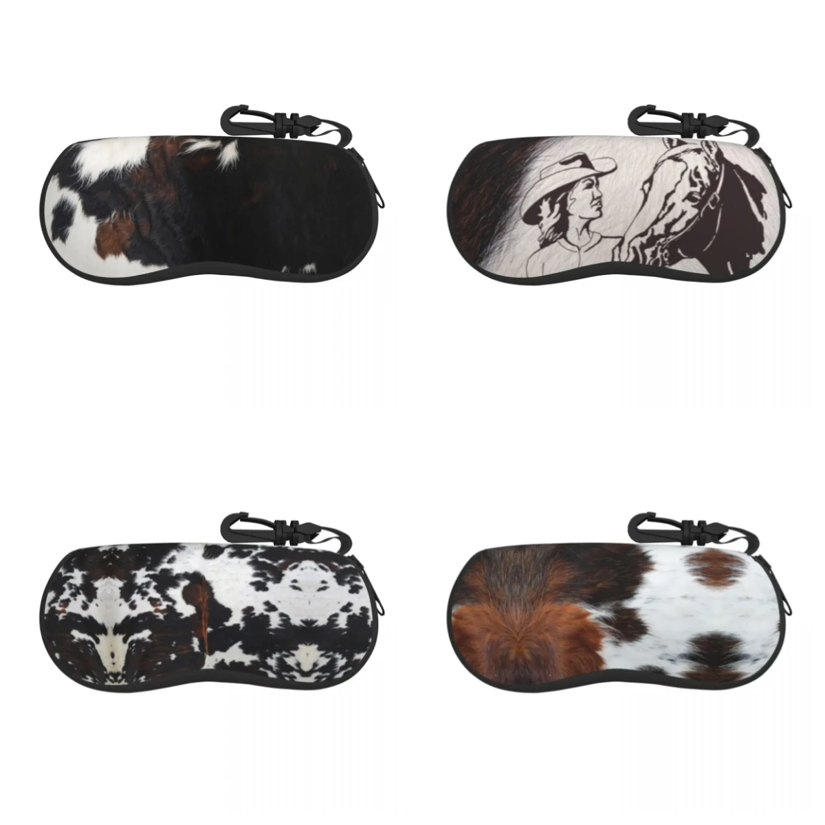 Cowhide Patchwork Texture Print Shell Glasses Case Fashion Animal Fur Leather Eyeglasses Case Sunglasses Protector Box