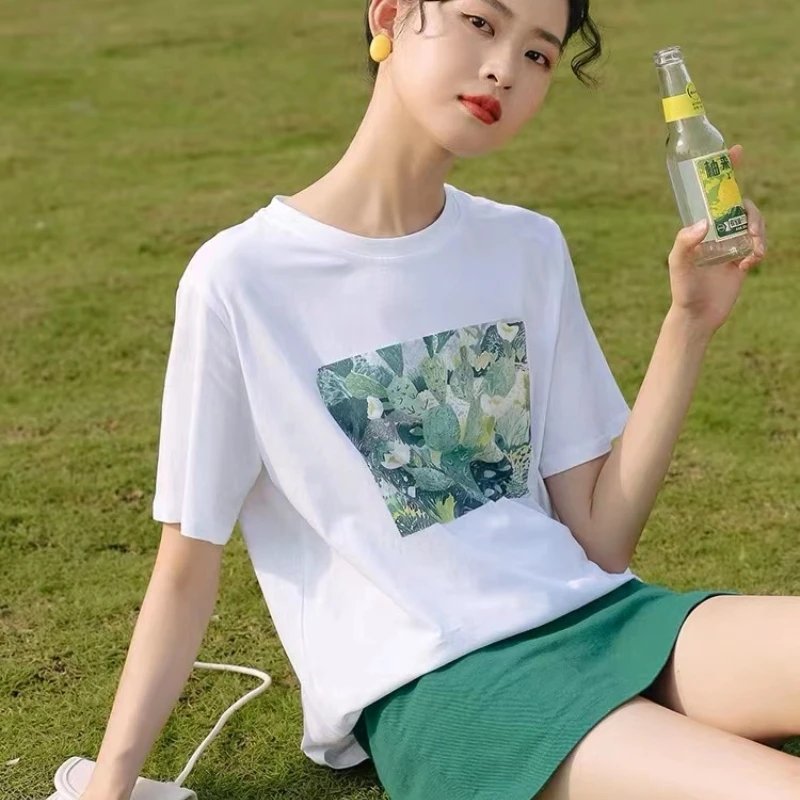 

TN21 Summer Printed T-Shirt Casual Cotton Tops Tshirt Women Graphic T Shirt