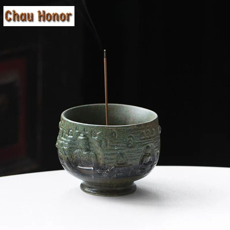 150ml Retro Dunhuang Grottoes High Foot Teacup Coffee Mug Tea Bowl Jug Tea-tasting Meditation Cup Chazhan Master Cup Drinkware