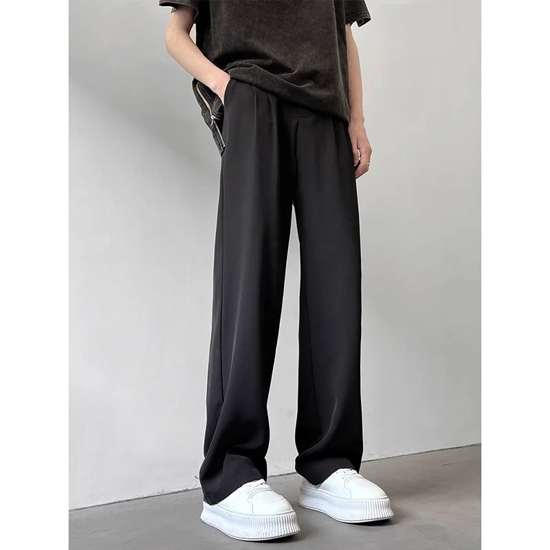 KPOP Fashion Style Harajuku Slim Fit Trousers Loose All Match Straight Cylinder Casual Pants Ice Silk Wide-leg Western Pants