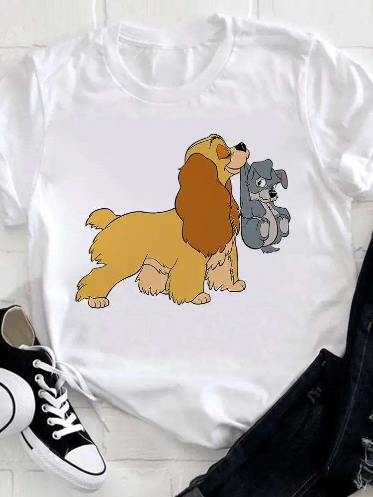 

Изысканный женский топ Disney с коротким рукавом, женская футболка с принтом милой собаки и О-образным вырезом, забавная модная Универсальная ...