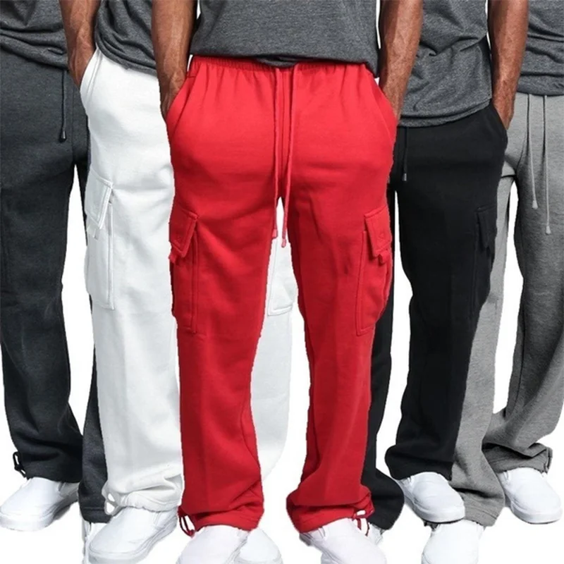 2023 Men's Multi Pocket Overalls Pants Casual Cargo Pants Men Clothing Regular Solid Sweatpants Men Baggy Cargo Pants Men