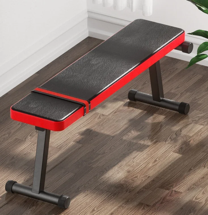 Indoor Home Use Bodybuilding Fitness Equipment Steel Barbell and Flat Bench for Sit-Up Training Metal Material