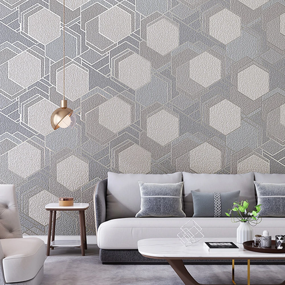 

Бархатные обои из оленьей кожи, скандинавские геометрические шестиугольные современные минималистичные обои для гостиной, фона под телевизор, украшения для дома, настенные наклейки