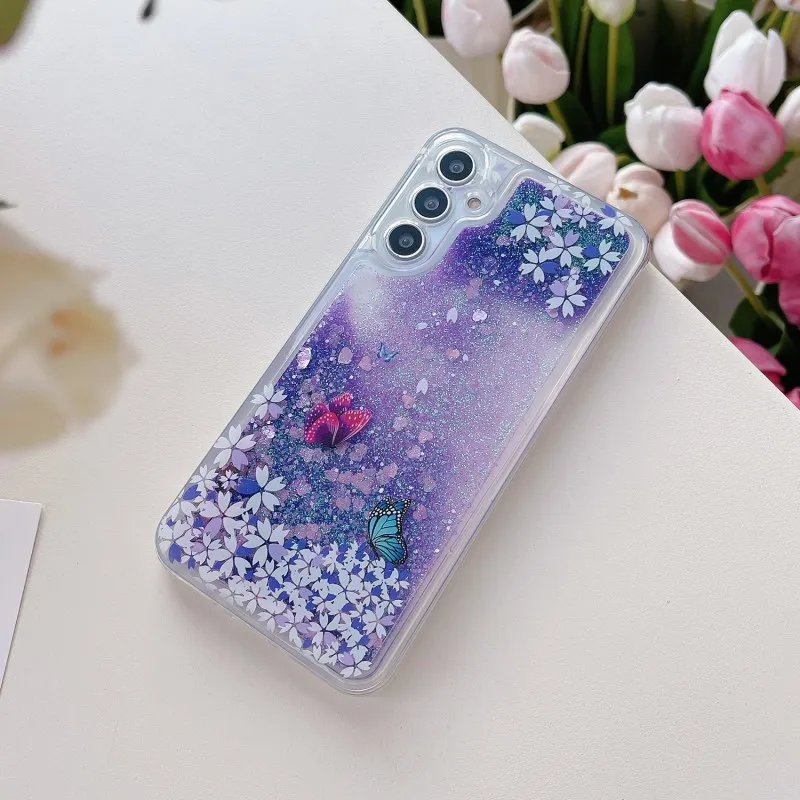 Liquid Glitter Case For Samsung Galaxy A17 A16 A56 A35 A55 A15 A25 A54 A34 A36 Pink Bling Quicksand Flower Butterfly Clear Cover — view 4