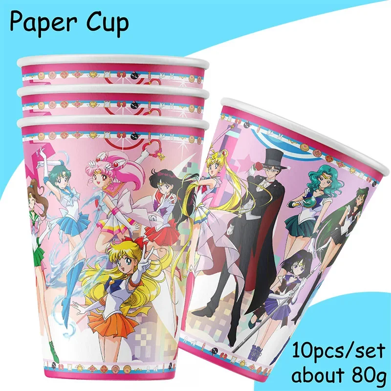 thumbnail image 1 of Juego de vajilla para fiestas de Sailor Moon de MINISO, vasos, platos y servilletas para niños, decoración para fiestas de cumpleaños, baby shower para niños y niñas, 1 of 4