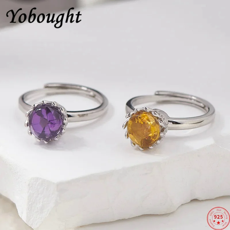 S925 Sterling Silver Charms Rings For Women New Fashion Simplicity Flowers Inlaid Natural Amethyst Jewelry Free Shipping