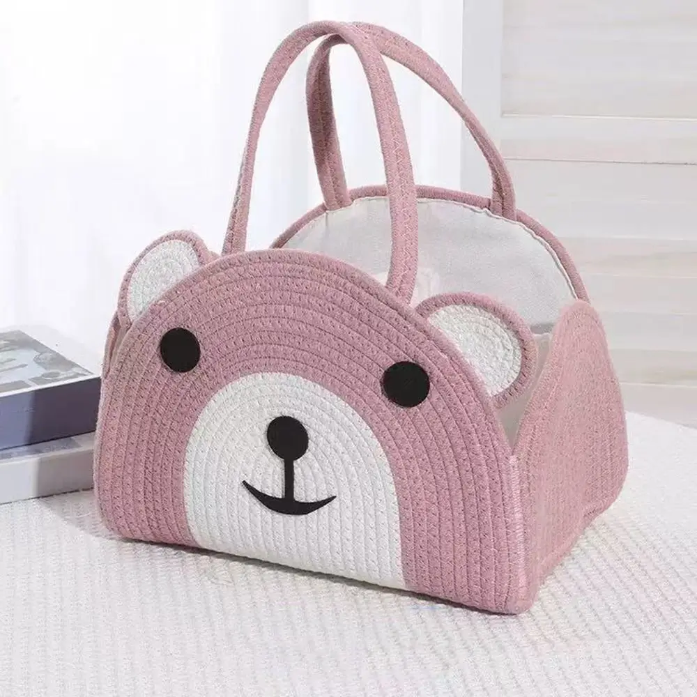 Cotton Rope Baby Diaper Bag Handheld Bear Pattern Mommy Bag with Handle Large Capacity Diaper Organizer Baby Shower Party