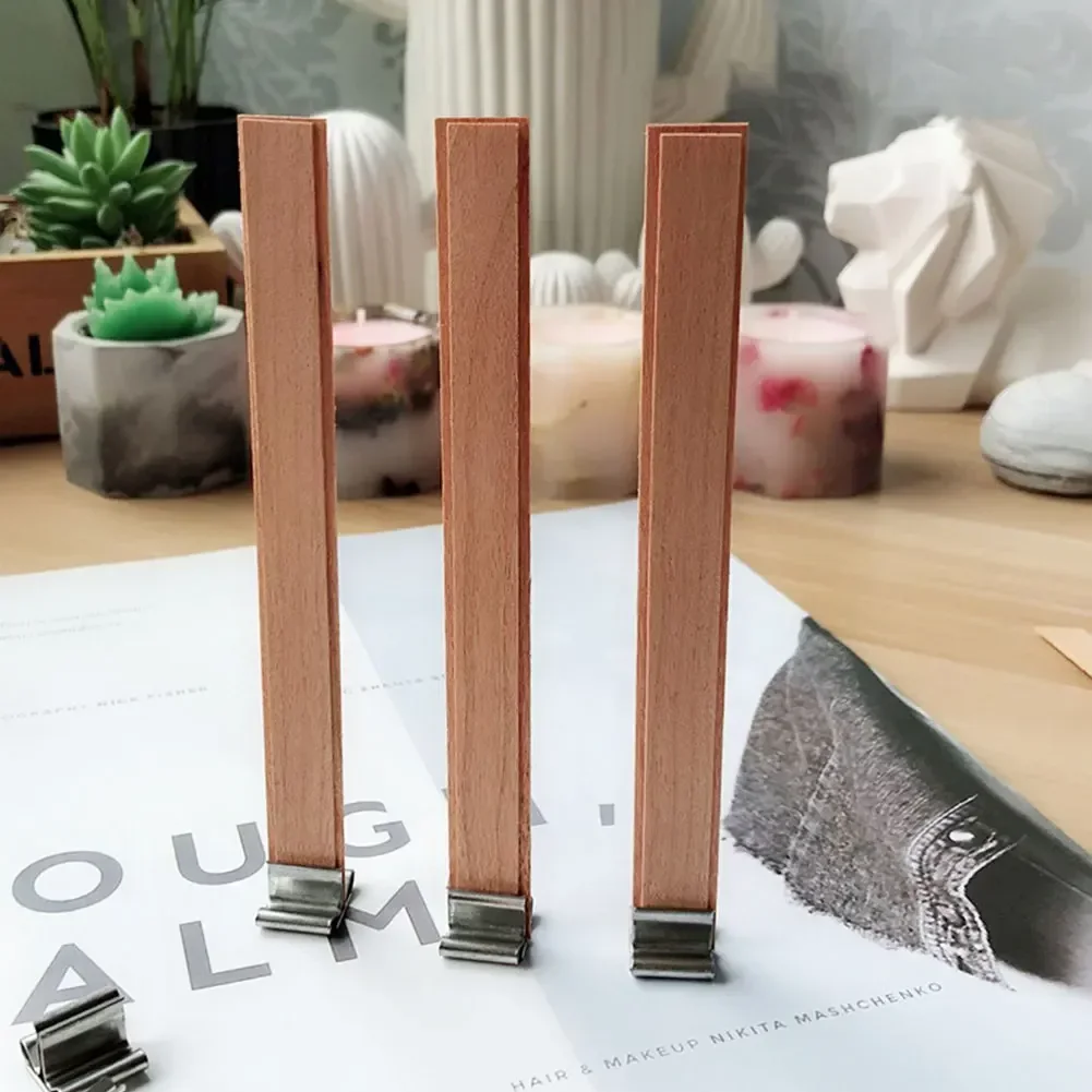 Description Picture 3 of item10 Pcs Flame Shaped Natural Wooden Wicks with Base Holder Candle Wick Wax Core Craft Candle Making Supplies Wave Soy Parffin Wax