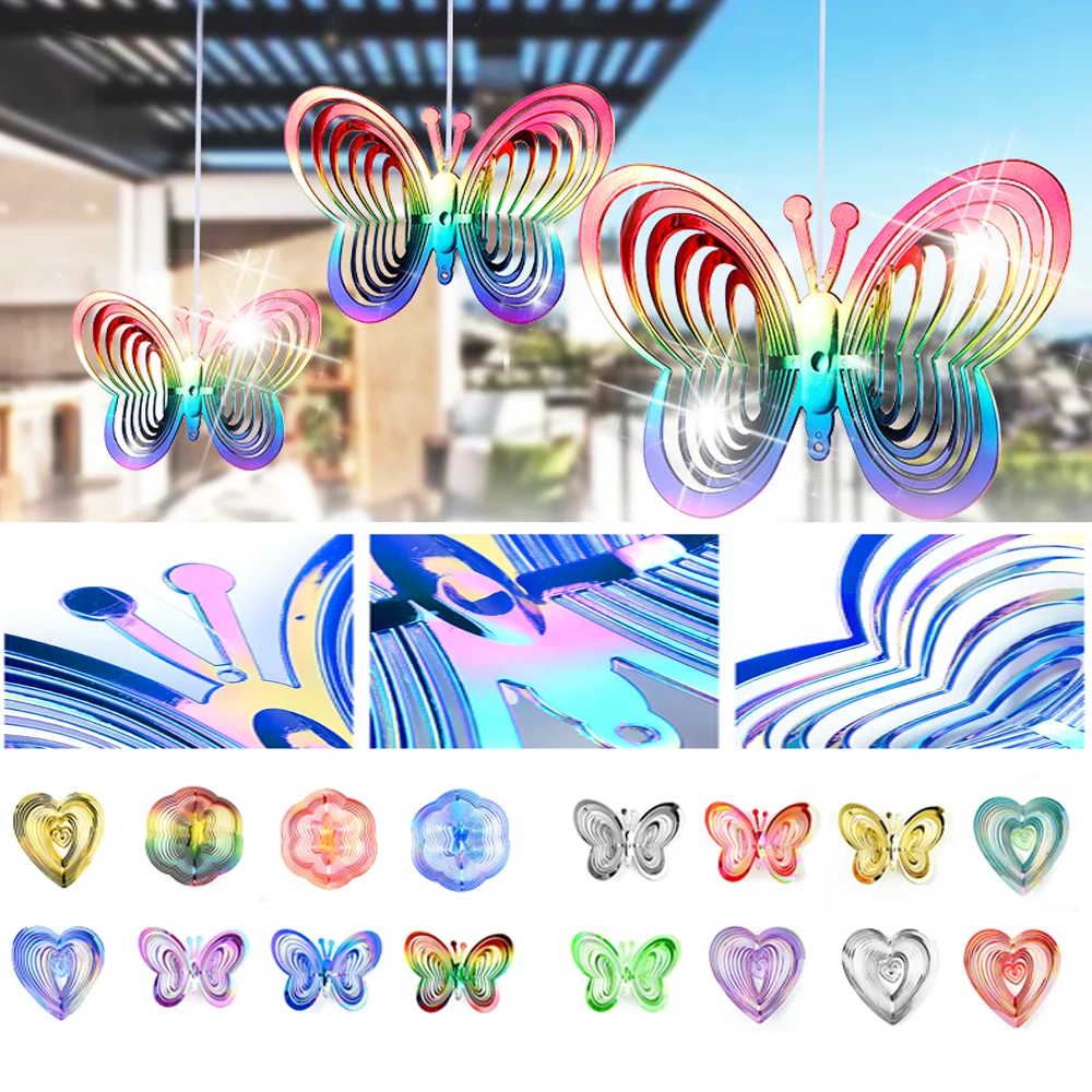 3D Butterfly Bird Repeller Wind Spinners Reflective Wind Chimes Garden Decor Hanging Decorations Catcher Gardening Supplies