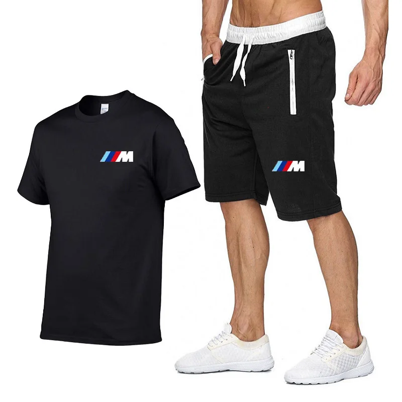 

2024 High Quality Summer New 100% Cotton Men's T Shirts Shorts 2Pcs Sets Suit Leisure Sportswear Gym Y2K Tracksuit Brand Clothes