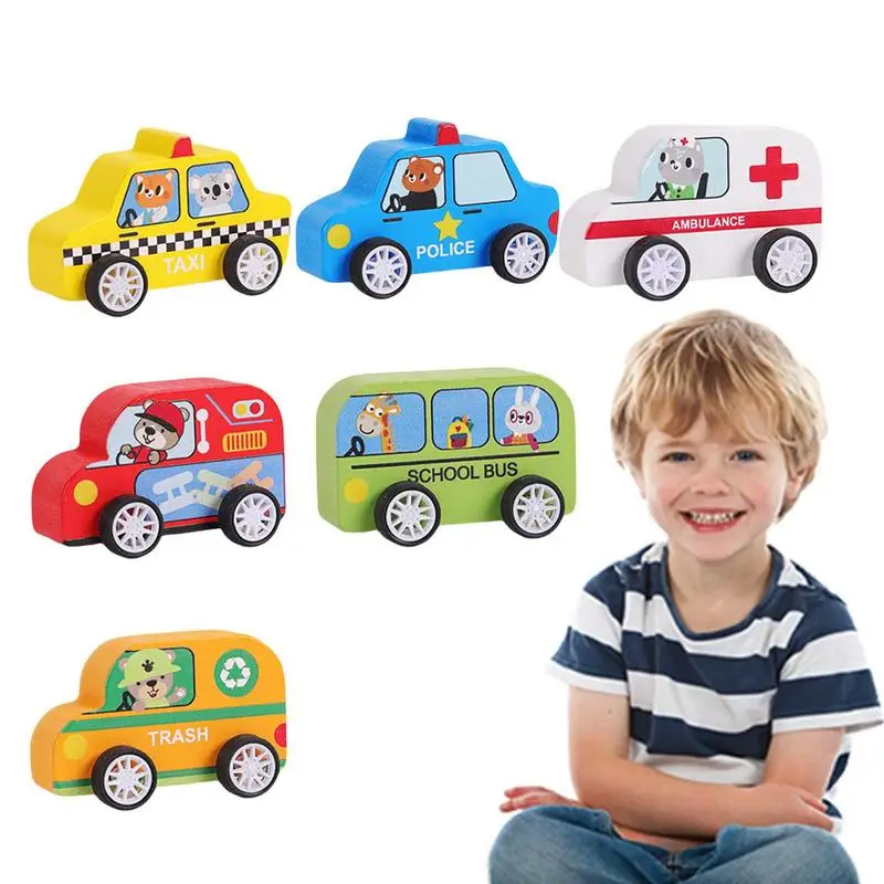 

Pull Back Toy Cars Press And Go Toy Bus For Early Education 6pcs Push And Go Cars Toys Wooden Pretend To Play Kids Interactive