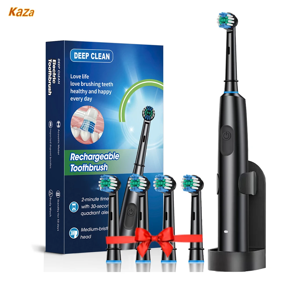 Rotating Electric Toothbrush with Holder for Adults Smart Timer Deep Clean with Rechargeable Tooth Brush with 8 Brush Heads