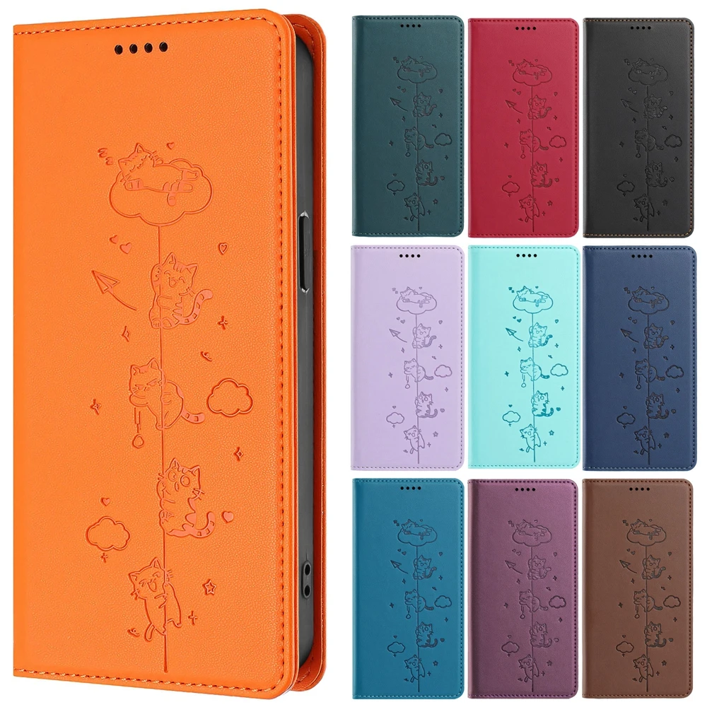 Chic Cat Phone Case: Magnetic Leather Flip Cover with Card Holder
