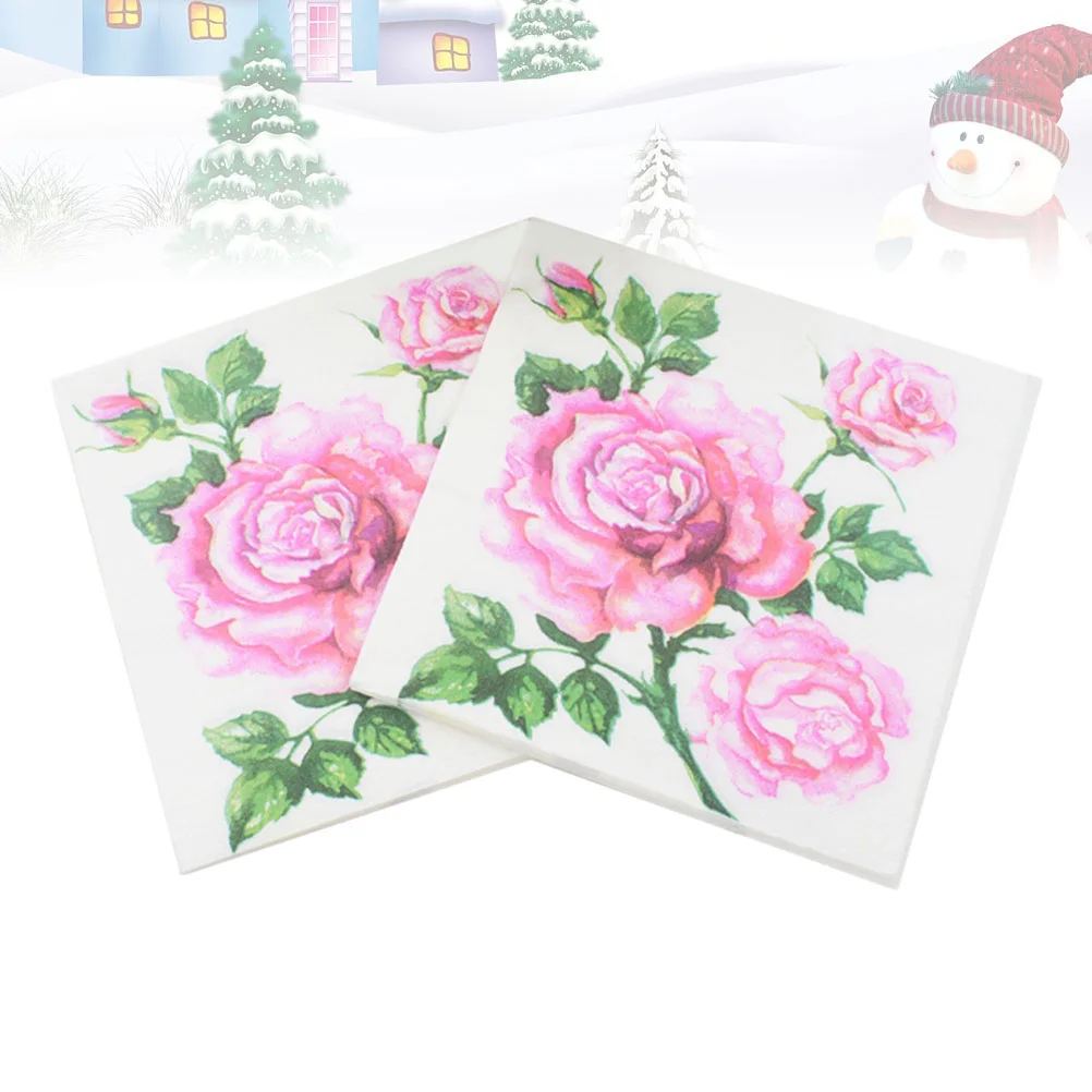 20 Sheets Decoupage Napkins Paper Tissue Disposable Decorative Rose Printed Floral Flowers Decoration