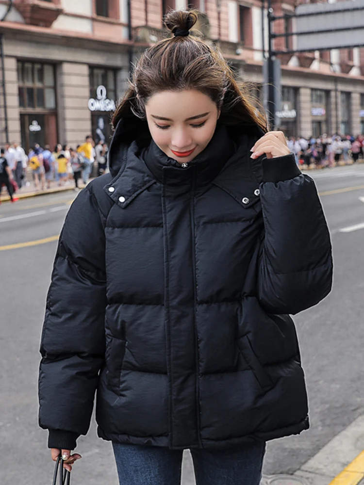 Fashion Winter Hooded Puffer Jacket Women Solid Casual Warm Oversize Parkas  Female Korean Loose Long Sleeve Coat Women Clothing