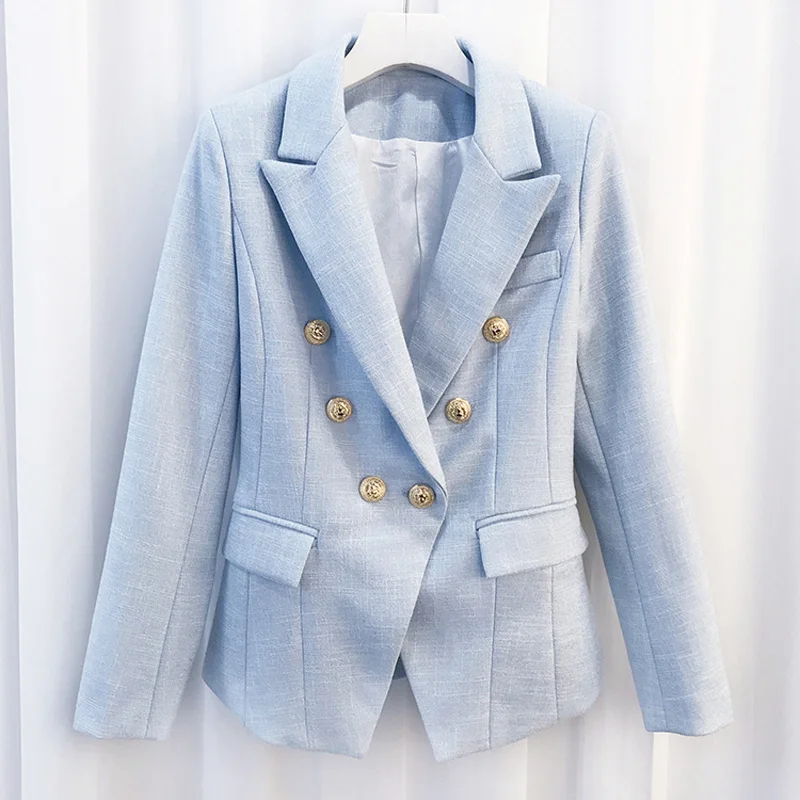 

High Quality Vintage Runway Designer Blazer Women's Long Sleeve Double Breasted Blaser Jacket Autumn Winter Office Casual Tops