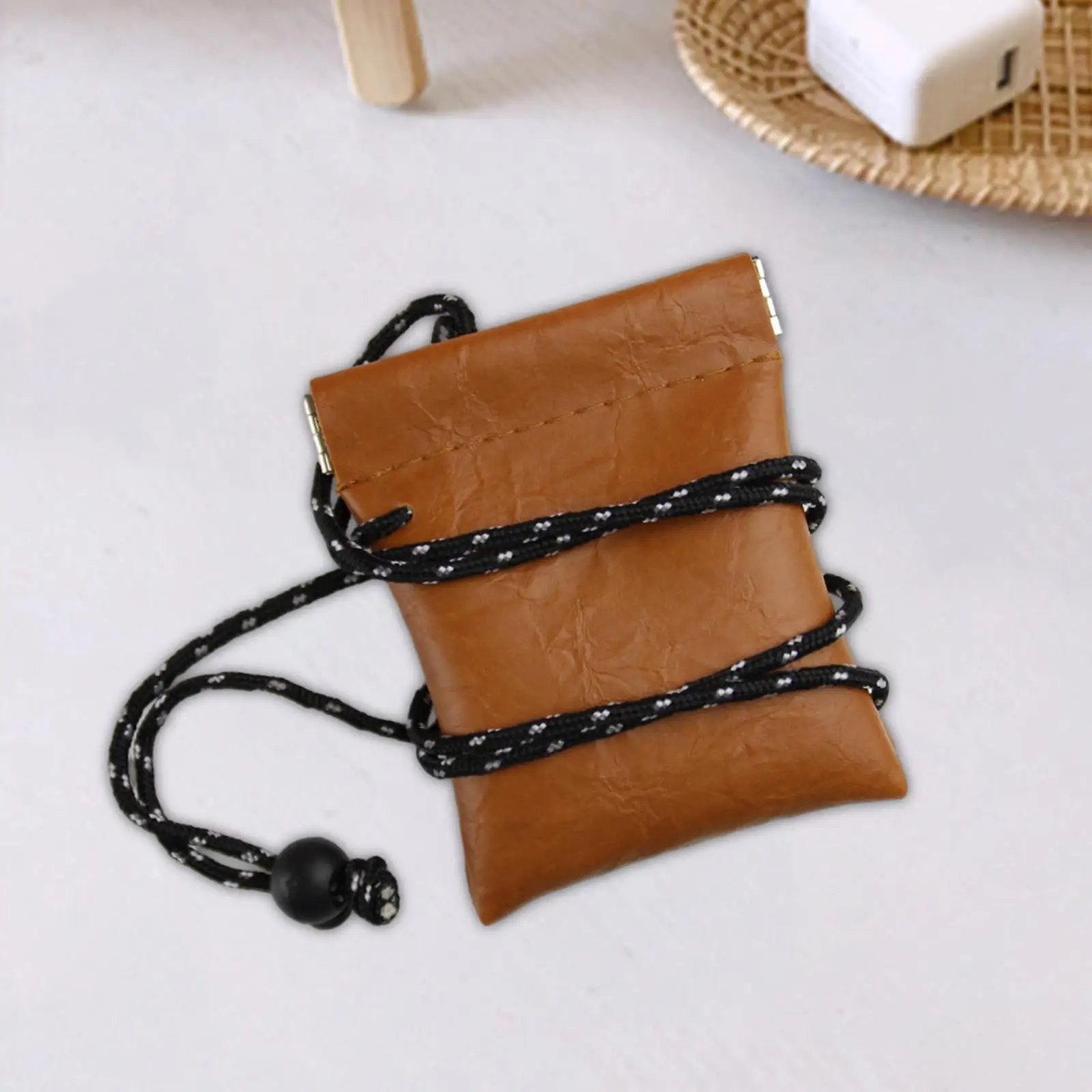 Hanging Neck Pouch Earphone Carrying Pouch with Adjustable Lanyard Small Purse