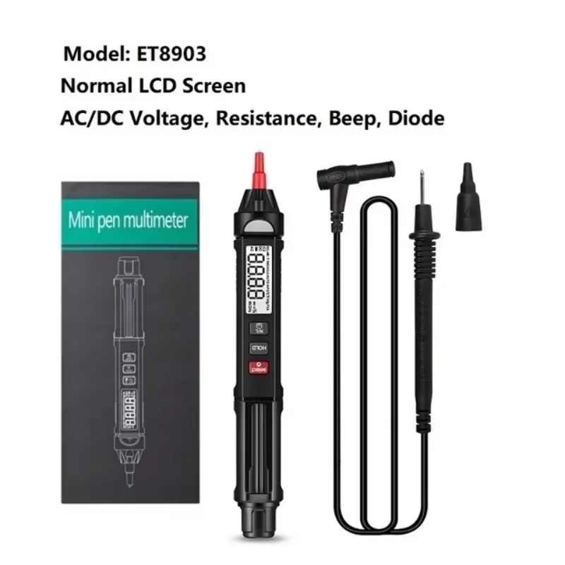 TOOLTOP ET8903 600V Pen Type True RMS Digital Multimeter Auto Ranging 4000 Counts AC DC Voltage Resistance Buzzer NCV Test Digital Multimeter Multimeter Tester