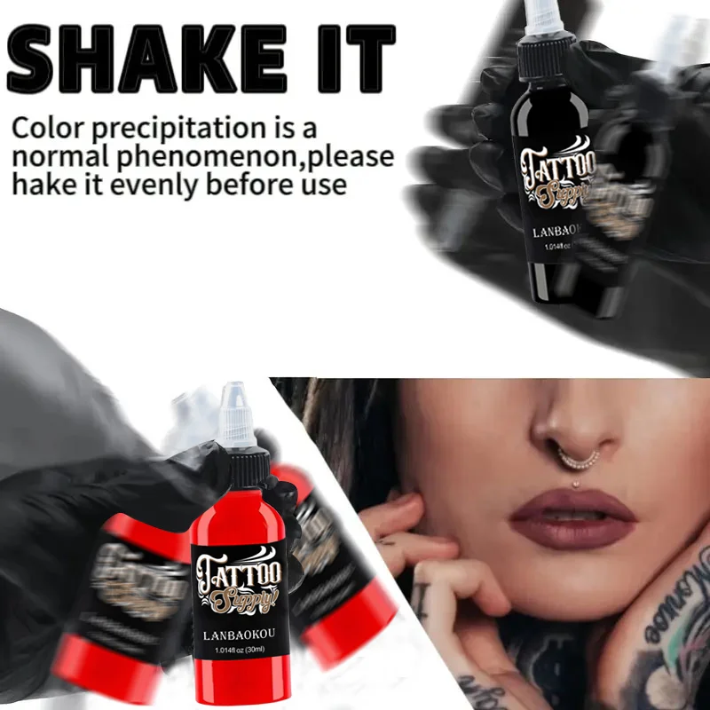 2 Pezzi 30ml Inchiostro per Tatuaggi Rosso/Nero, Pigmento per Disegno Artistico, Inchiostro Semi-permanente per Trucco, Forniture per Tatuatori - immagine 3