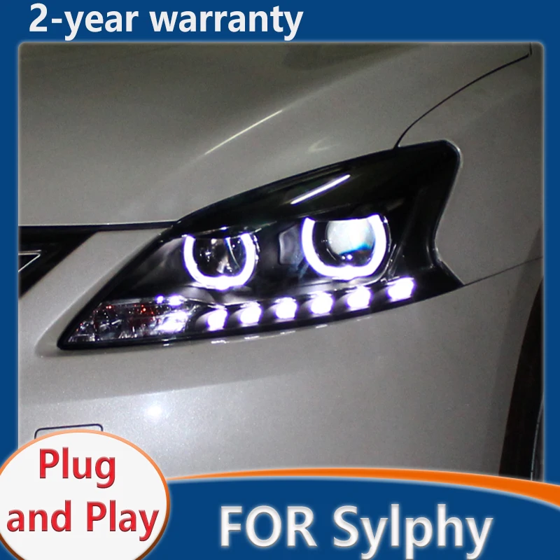 

For Nissan Sylphy Headlights Sentra 2012-2015 LED Headlight DRL Hid Option Head Lamp Angel Eye Beam Accessories