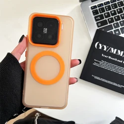 Armour Magnetic Translucent Phone Case with Colorful Camera Bumper for Xiaomi 14 Civi (Orange)
