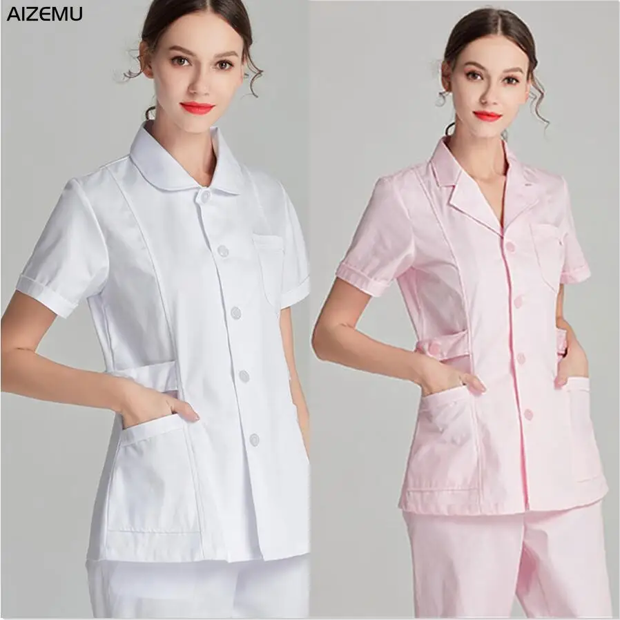 Blue Long Sleeve Scrubs Top Nurse Uniforms Lab Coat Doctor Uniform for Women Outwear Medical Clothing Beauty Salon workwear nurse scrubs top