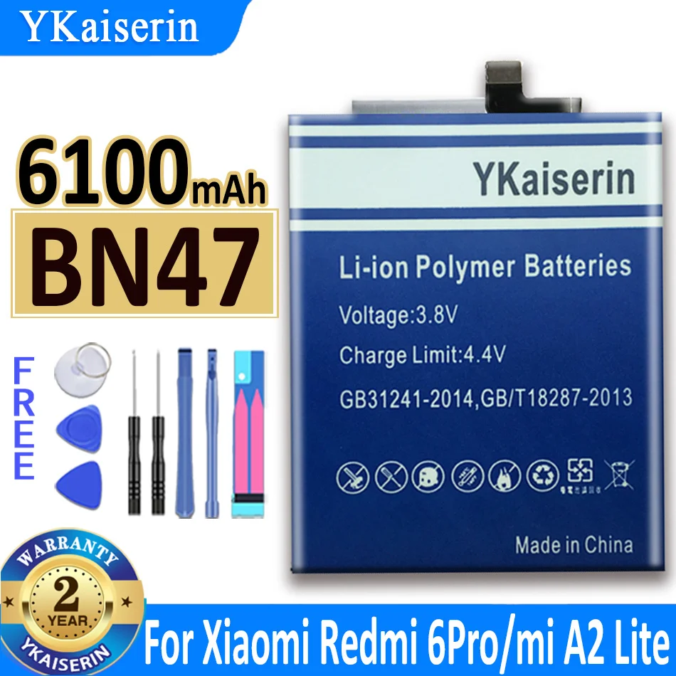 

YKaiserin Battery BN47 BN 47 6100mAh for Xiaomi Redmi 6 Pro 6Pro/Mi A2 Lite A2Lite High Quality Bateria Free Tools