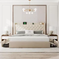 King Size Bed Frame,with 4 Storage Drawers,with Wingback Headboard, Charging Station,No Box Spring Needed,bed Frame 1
