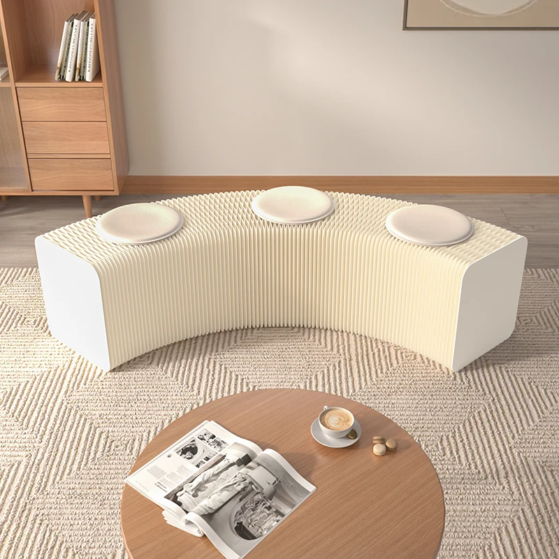 Foldable Retractable Bench Folding Stool for Exhibition Halls, Rattan Kraft Paper Lounge Chair, Space Saving Furniture, 160cm