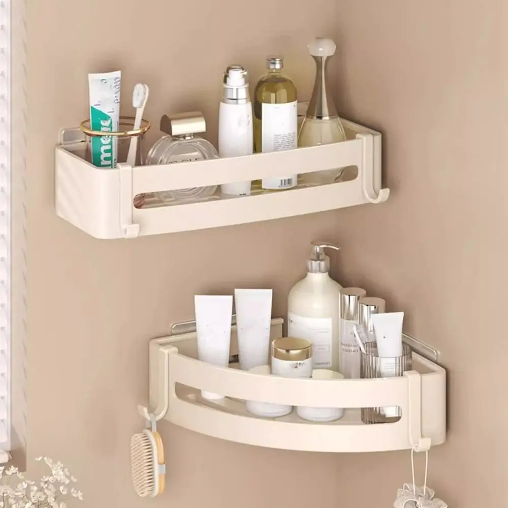 

No Drill Shower Corner Shelf Sticker Installation Space Aluminum Wall Corner Shelf Heighten Wall Mounted Shampoo Rack Bathroom