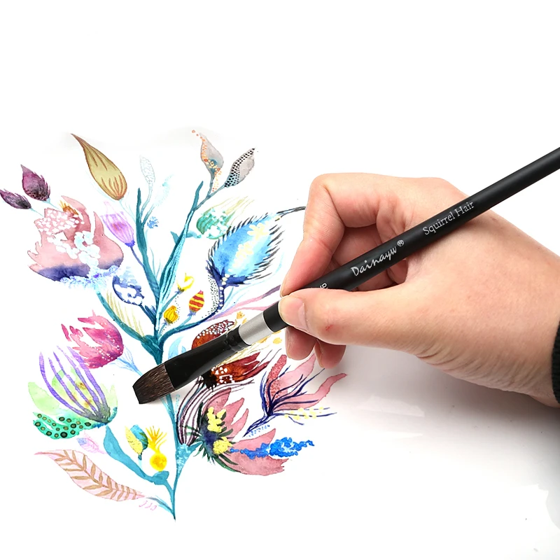 Dainayw Squirrel Hair Flat Watercolor Paint Brush Art Painting Brushes for Professional Watercolor Gouache Acrylic Drawing 5