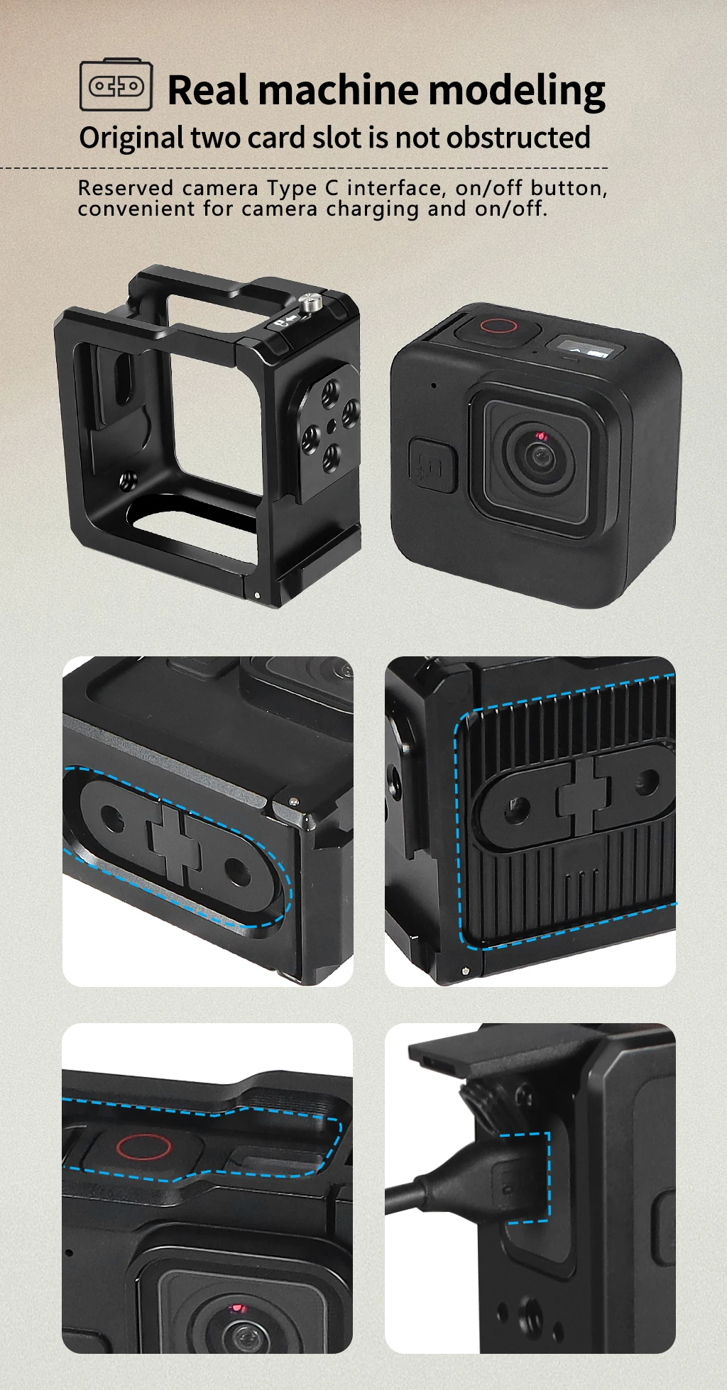 Camera Cage Rig Protective Frame Metal Case for HERO 11 Black Mini Side Door Ba