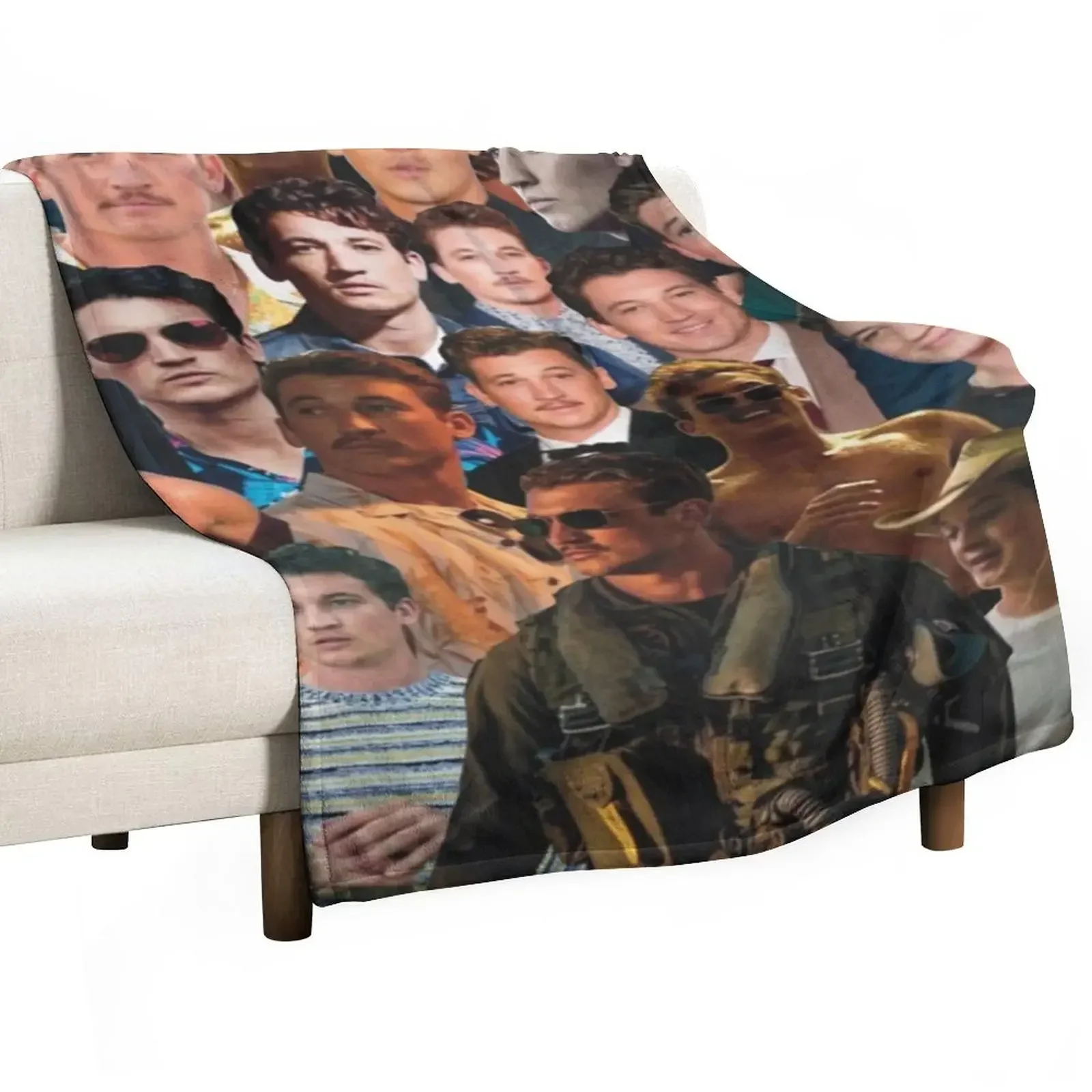 

Miles Teller Photo Collage Throw Blanket Retros for winter Hairy Furry Blankets