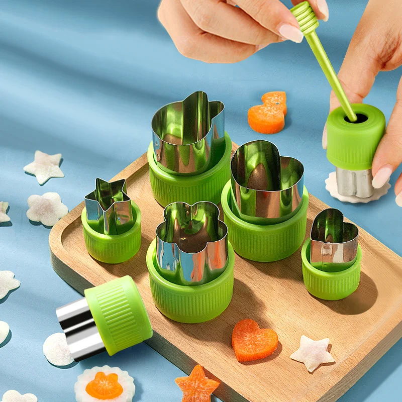 6/8/10Pcs Heart/Flower Shape Vegetables Cutter Plastic Handle Cookie Cutters Sandwiches Cutter Stainless Steel Fruit Cutting Die vegetable slicer,fruit slicer,vegetable cutter,food slicer,apple cutter