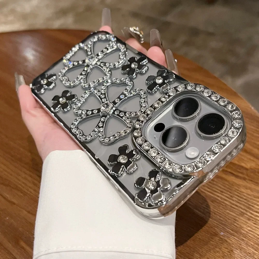 Iphone case Phone case Glitter Diamond Flower Plating Case for iPhone 16 15 14 Pro Max 12 13 11 X Xr Xs 7 8 Plus Bling Rhinestone Soft TPU Clear Cover