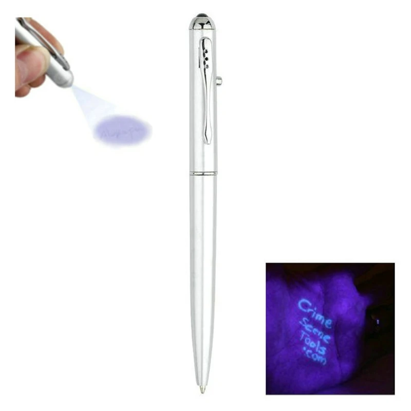 Practical Bills Checker Pen Invisible Ink Pen for W/ UV LED Light Built-in Button Cell for Retail Stores Shops Grocery