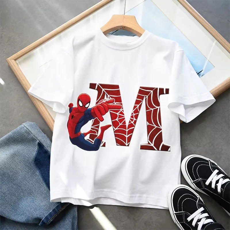 2026 New Children's Spider Man Cartoon Letter Printed T-shirt Cotton T-shirt Boys' Short Sleeved Top Children's Clothing 5